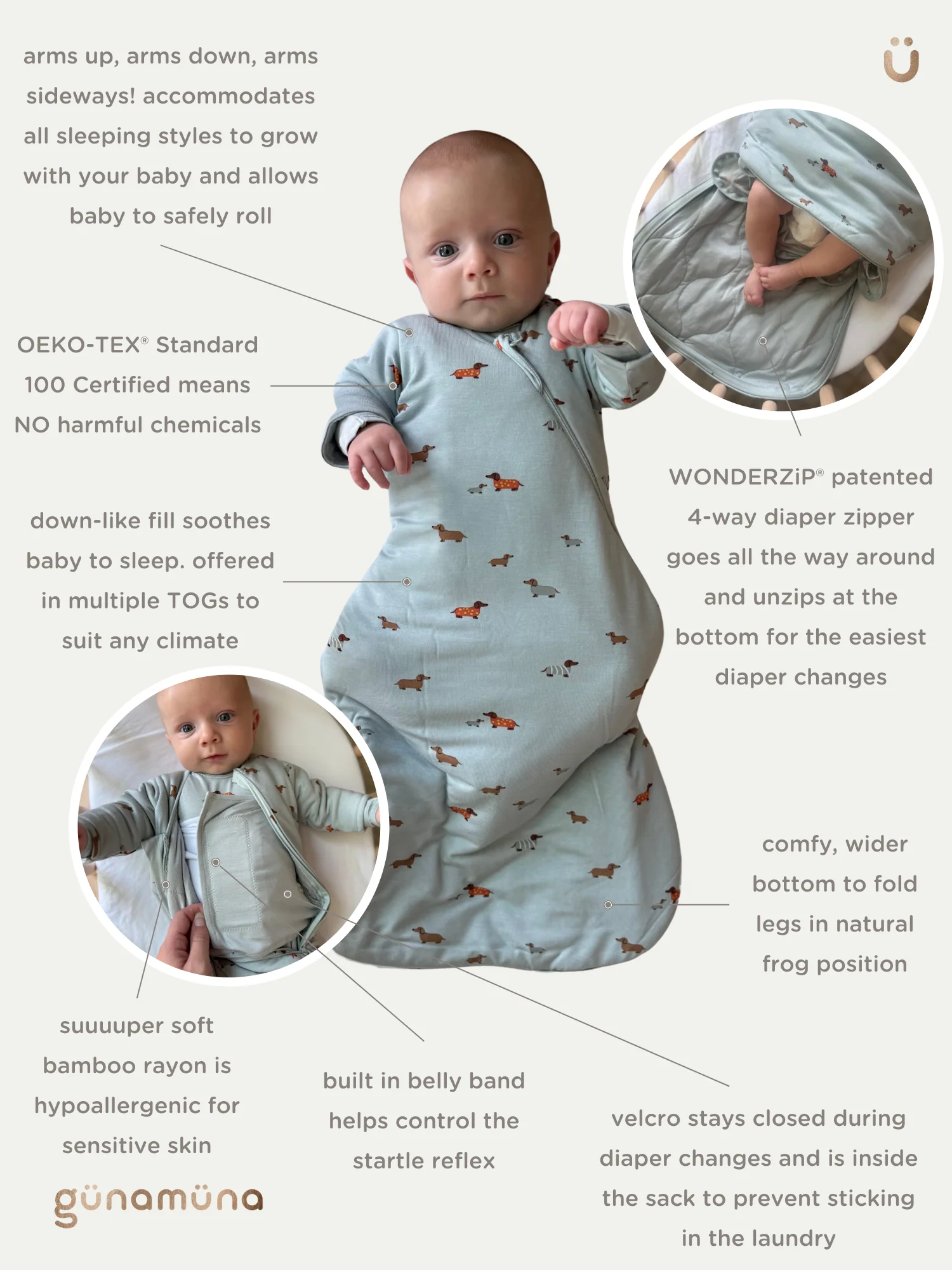 1.0 Tog Long Sleeve Swaddle - Woof by gunamuna - Image 4
