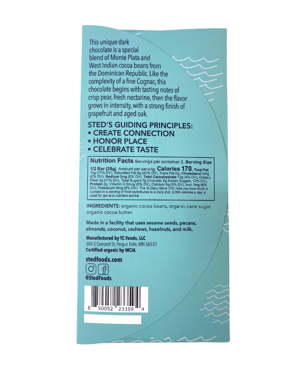 2oz Lakeside Blend Chocolate Bar by Sted Foods - Image 2