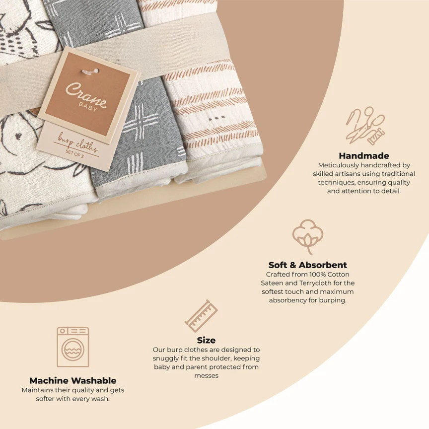 3 Piece Burp Cloth Set - Ezra by Crane Baby - Image 6