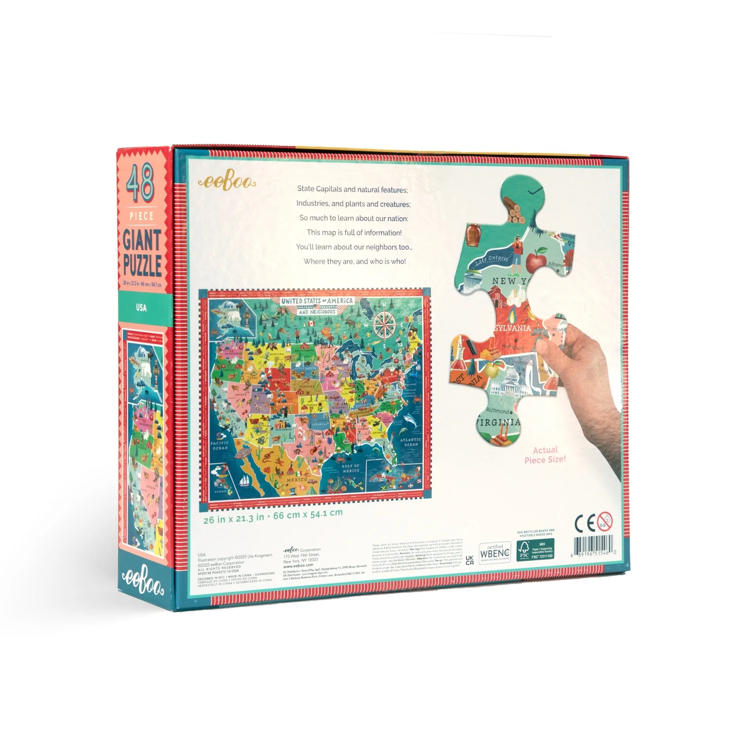 48 Piece Giant Puzzle - USA Map by Eeboo - Image 5