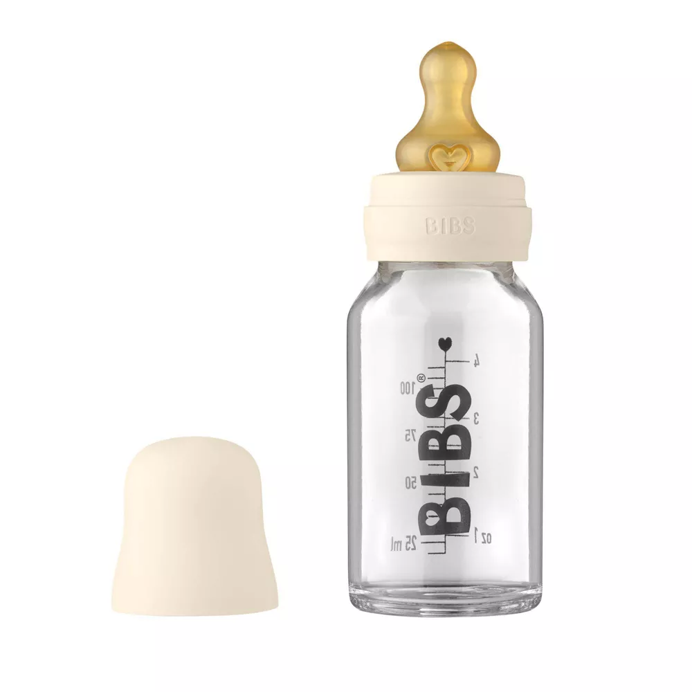 4oz Glass Baby Bottle with Latex Nipple - Ivory by BIBS - Image 3