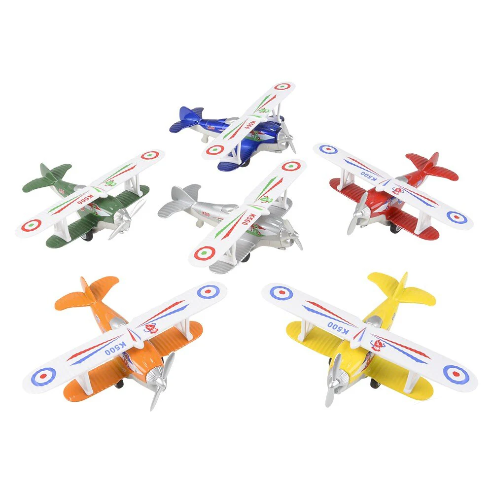 5.25" Die-Cast Pull Back Classic Biplane (1 Unit Assorted) by The Toy Network