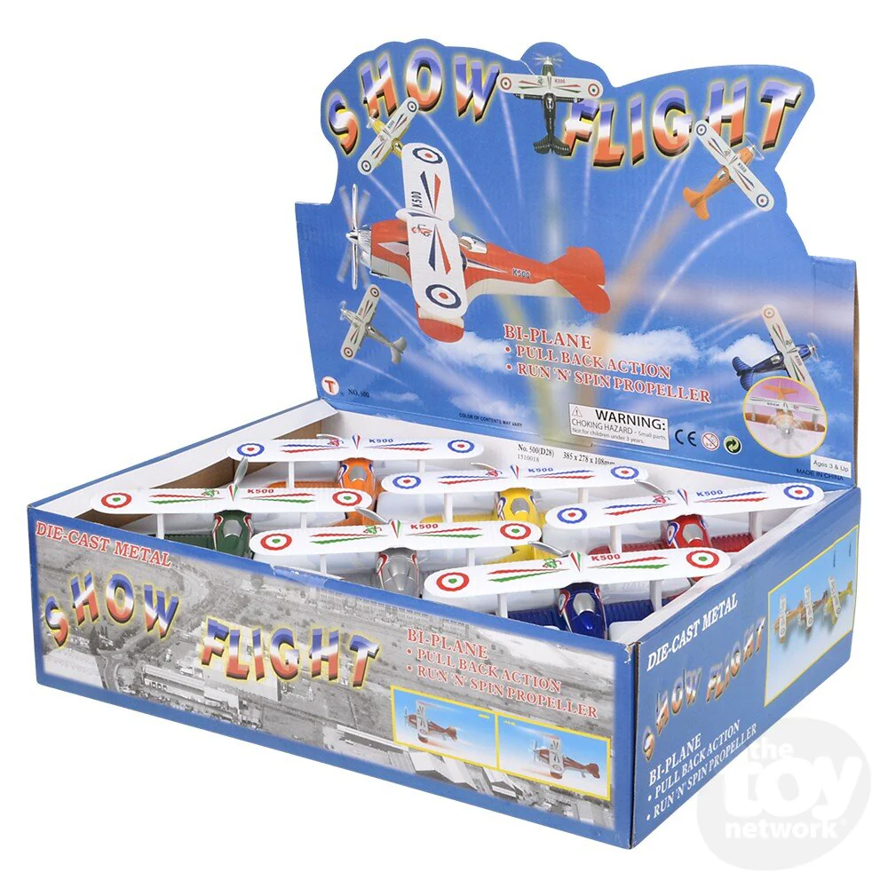 5.25" Die-Cast Pull Back Classic Biplane (1 Unit Assorted) by The Toy Network - Image 10
