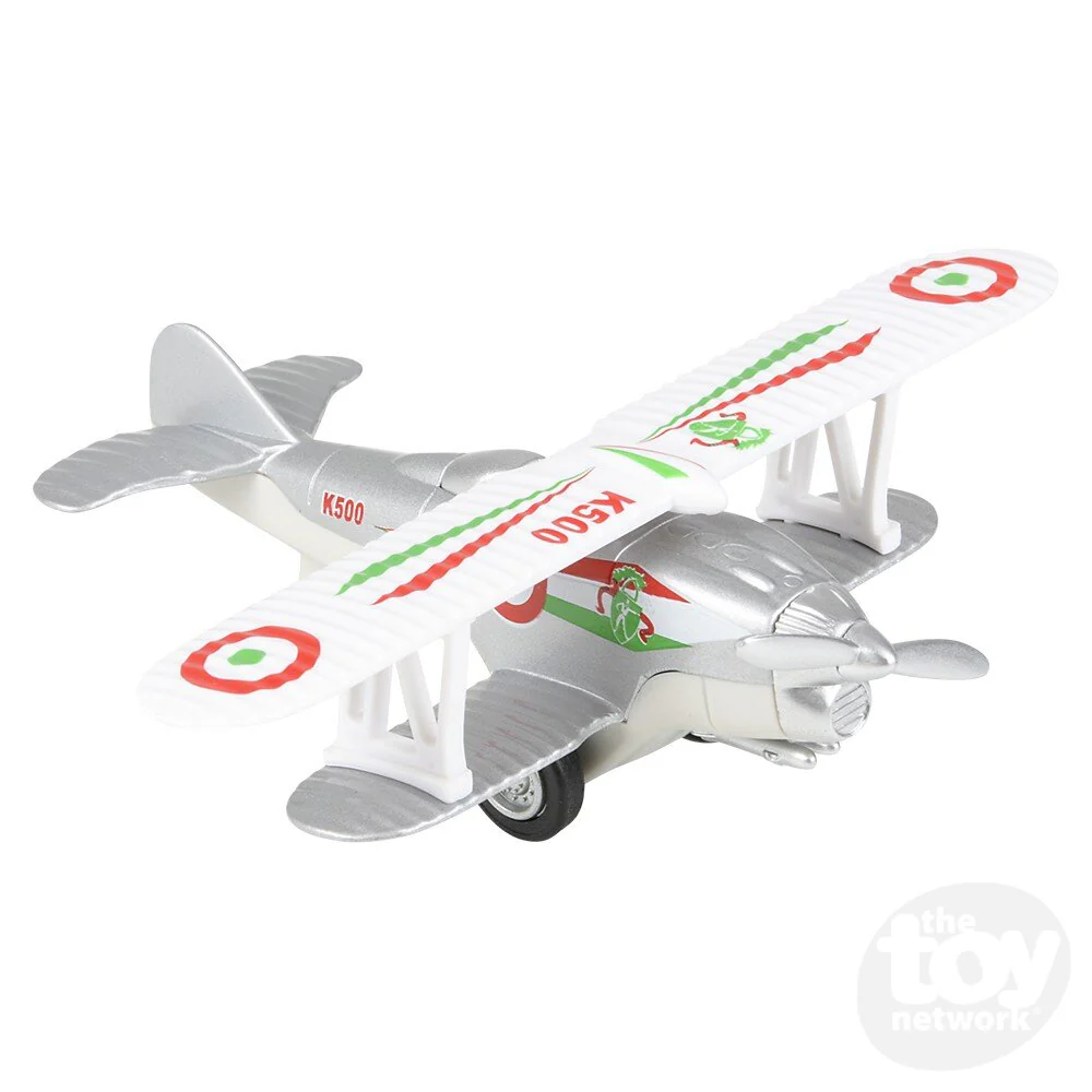 5.25" Die-Cast Pull Back Classic Biplane (1 Unit Assorted) by The Toy Network - Image 2