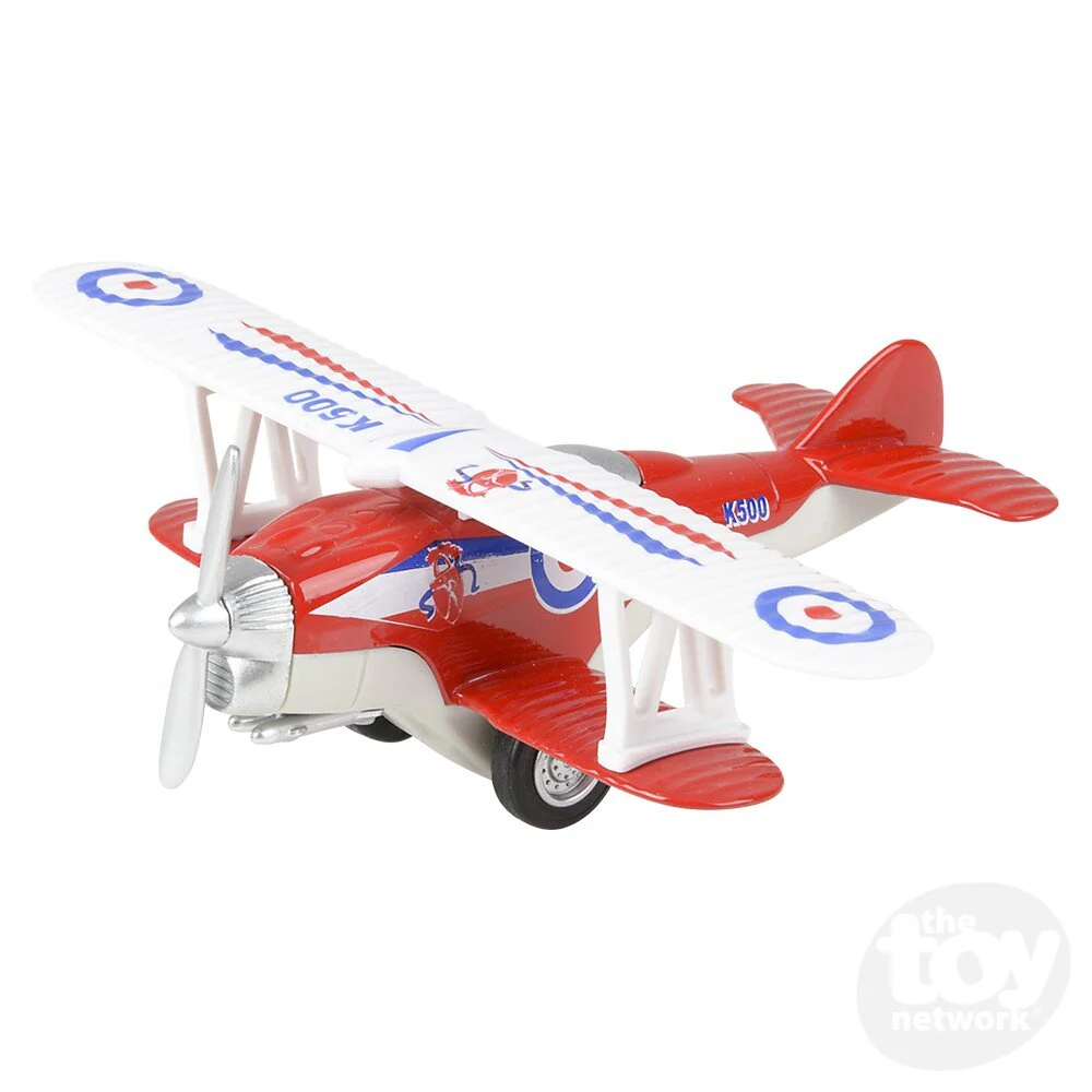 5.25" Die-Cast Pull Back Classic Biplane (1 Unit Assorted) by The Toy Network - Image 3