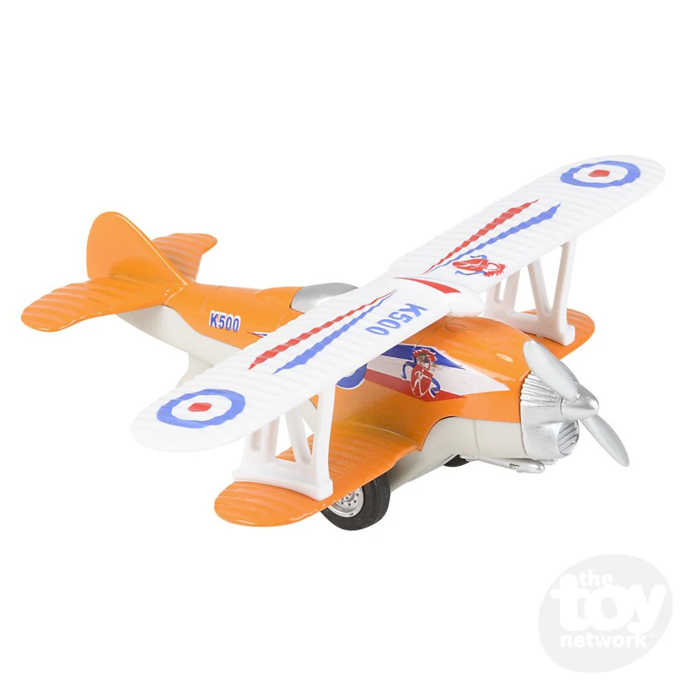 5.25" Die-Cast Pull Back Classic Biplane (1 Unit Assorted) by The Toy Network - Image 4