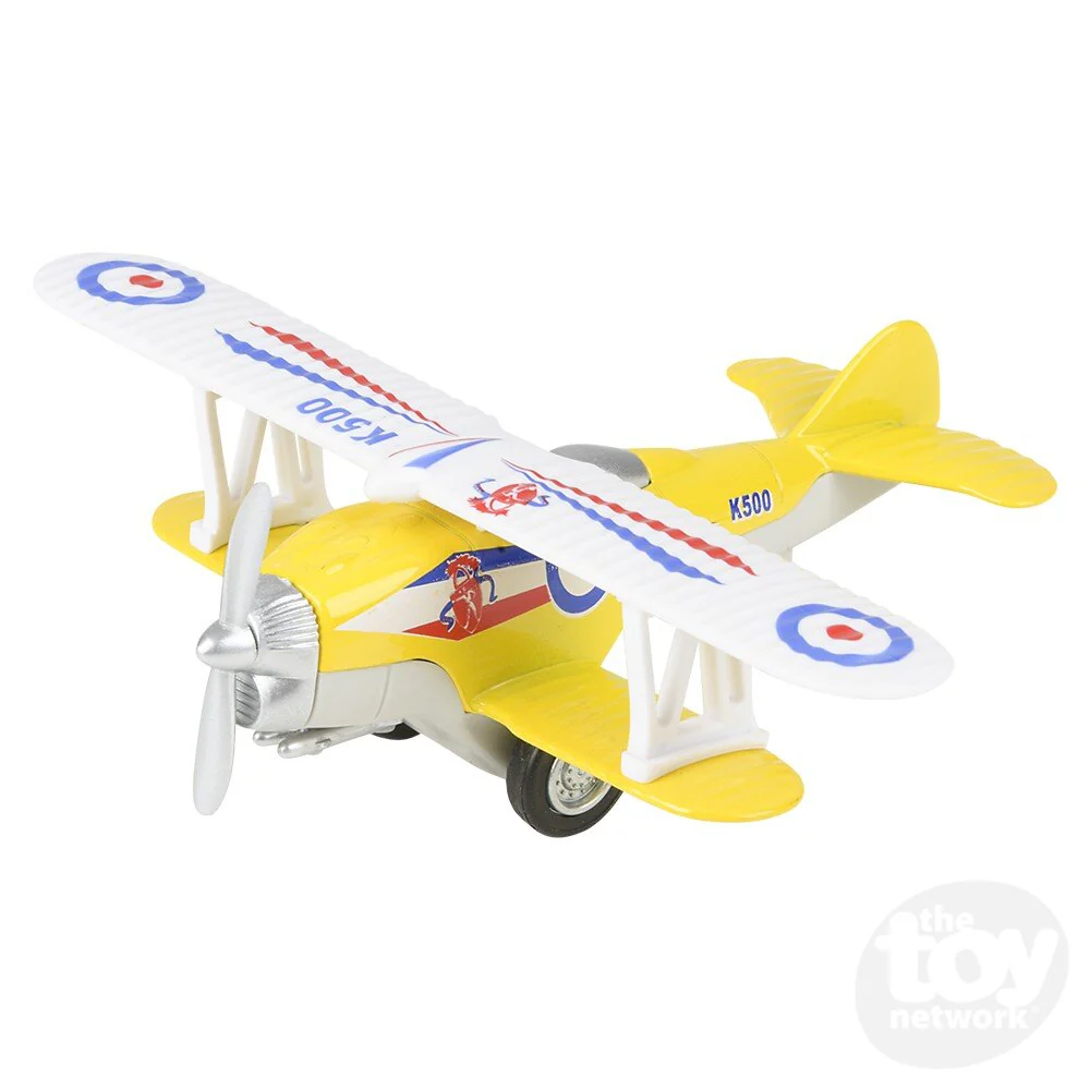 5.25" Die-Cast Pull Back Classic Biplane (1 Unit Assorted) by The Toy Network - Image 5