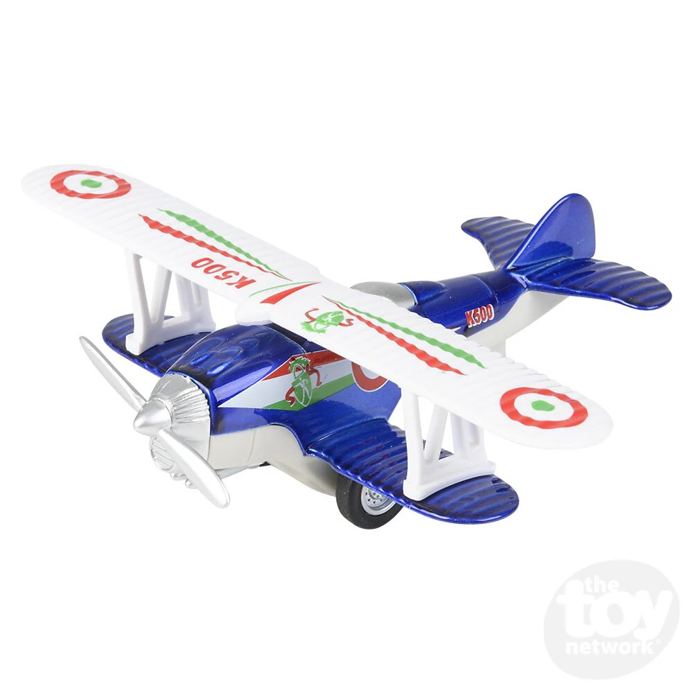 5.25" Die-Cast Pull Back Classic Biplane (1 Unit Assorted) by The Toy Network - Image 7