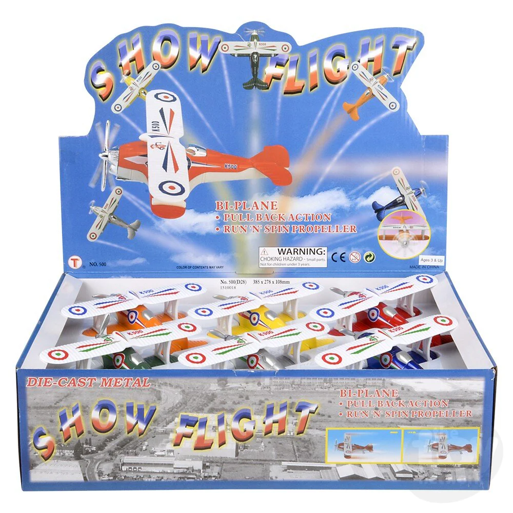 5.25" Die-Cast Pull Back Classic Biplane (1 Unit Assorted) by The Toy Network - Image 9