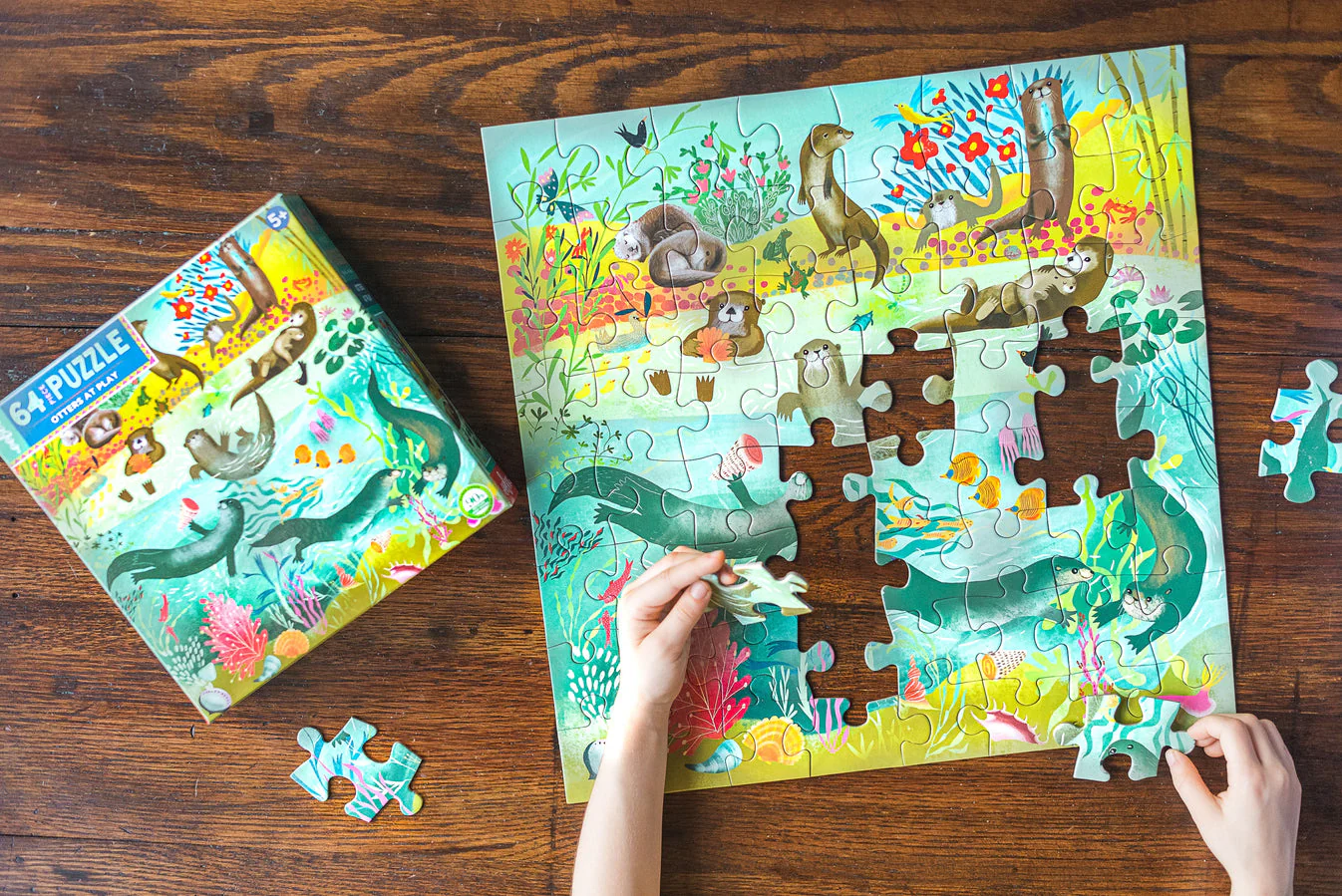 64 Piece Puzzle - Otters at Play by Eeboo - Image 3