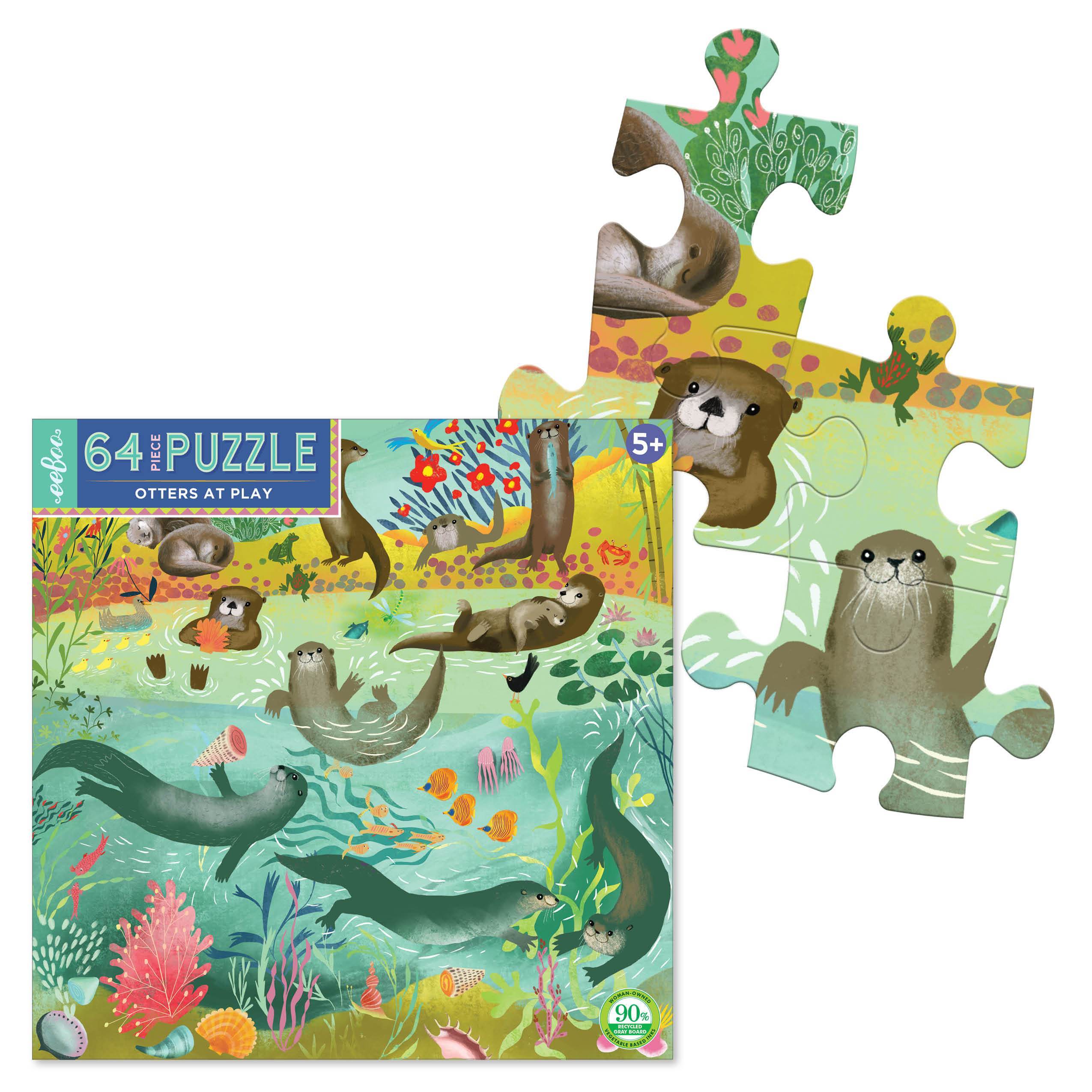 64 Piece Puzzle - Otters at Play by Eeboo - Image 4