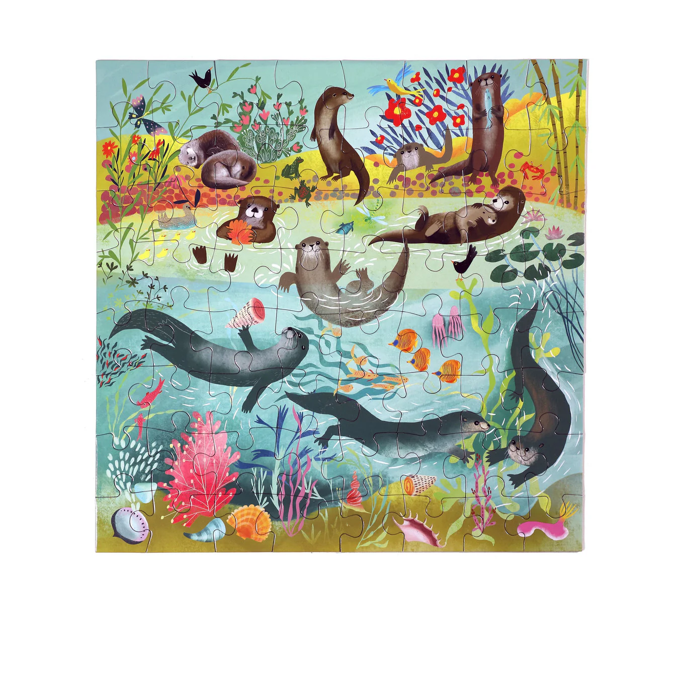 64 Piece Puzzle - Otters at Play by Eeboo - Image 5