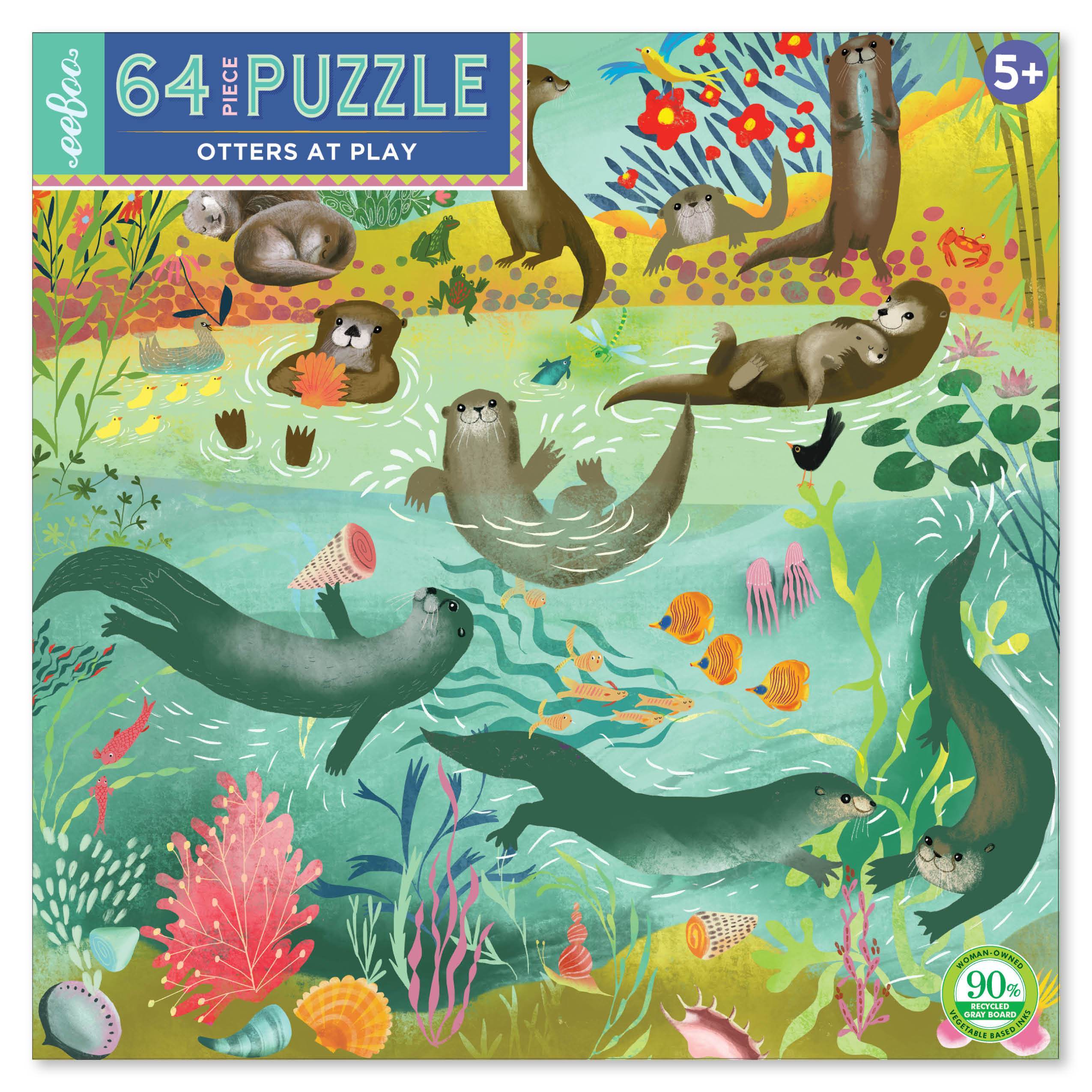 64 Piece Puzzle - Otters at Play by Eeboo - Image 6