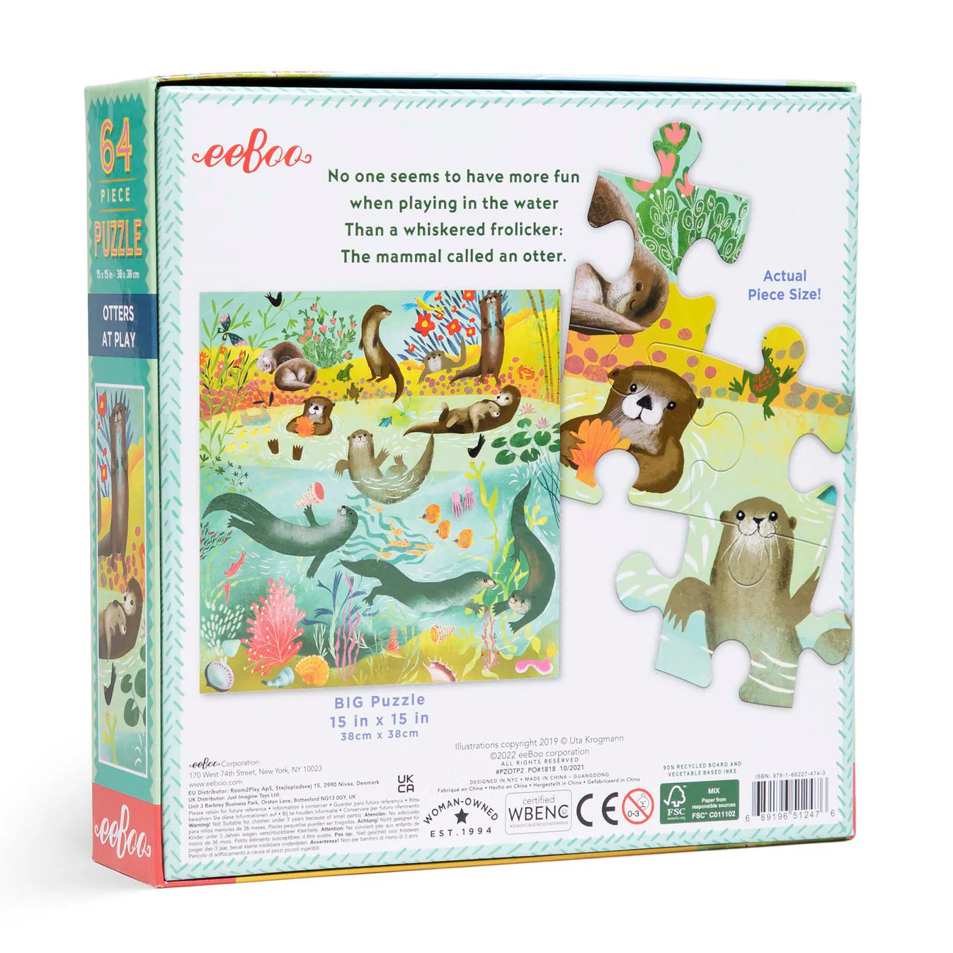 64 Piece Puzzle - Otters at Play by Eeboo - Image 7