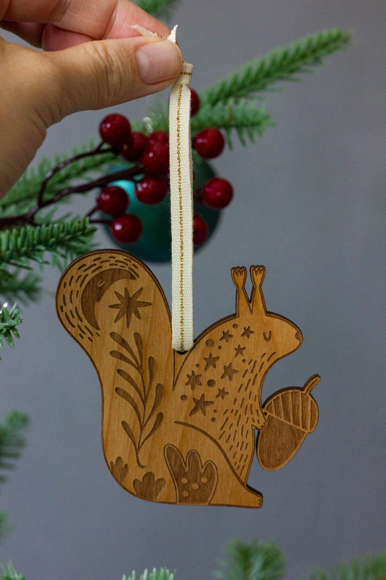 Acorn Squirrel Wood Ornament by Hereafter - FINAL SALE - Image 2