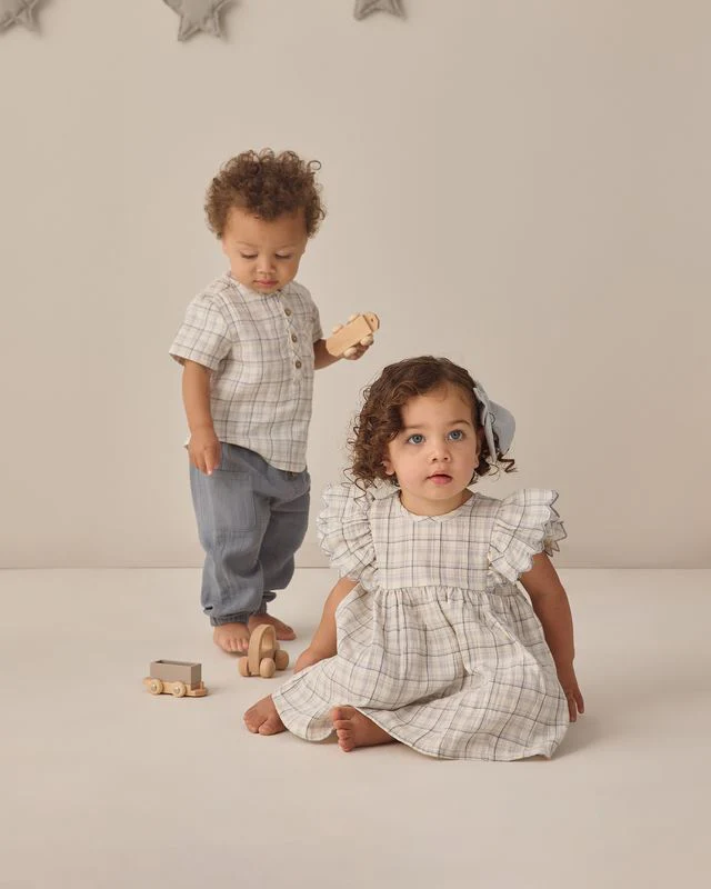 Alina Dress - Blue Plaid by Quincy Mae - Image 12
