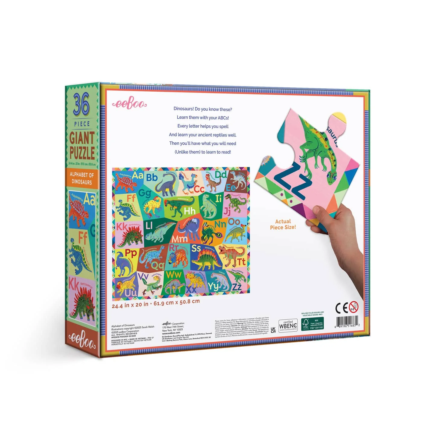 Alphabet of Dinosaurs 36 Piece Giant Puzzle by Eeboo - Image 4