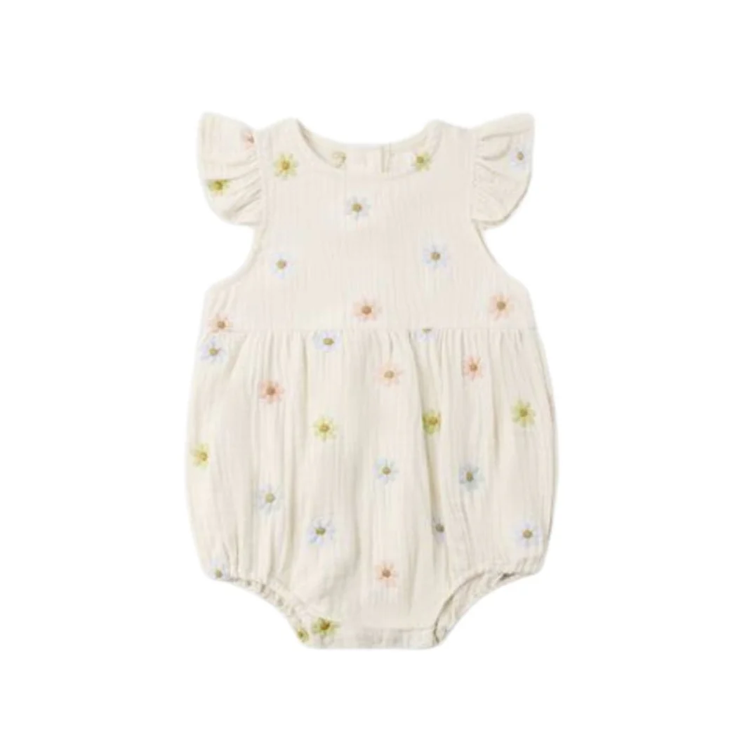 Amelia Romper - Embroidered Daisies by Rylee + Cru