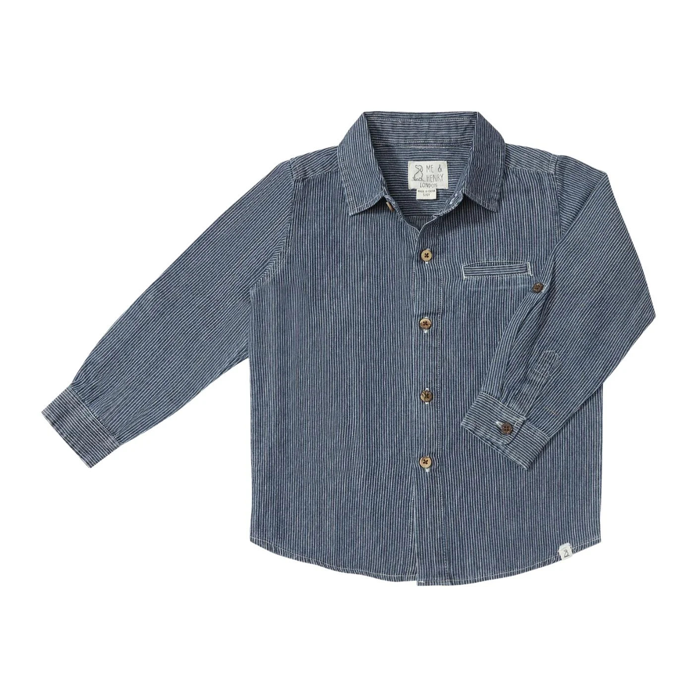 Atwood Woven Button Up - Blue/Thin White Stripe by Me & Henry - FINAL SALE