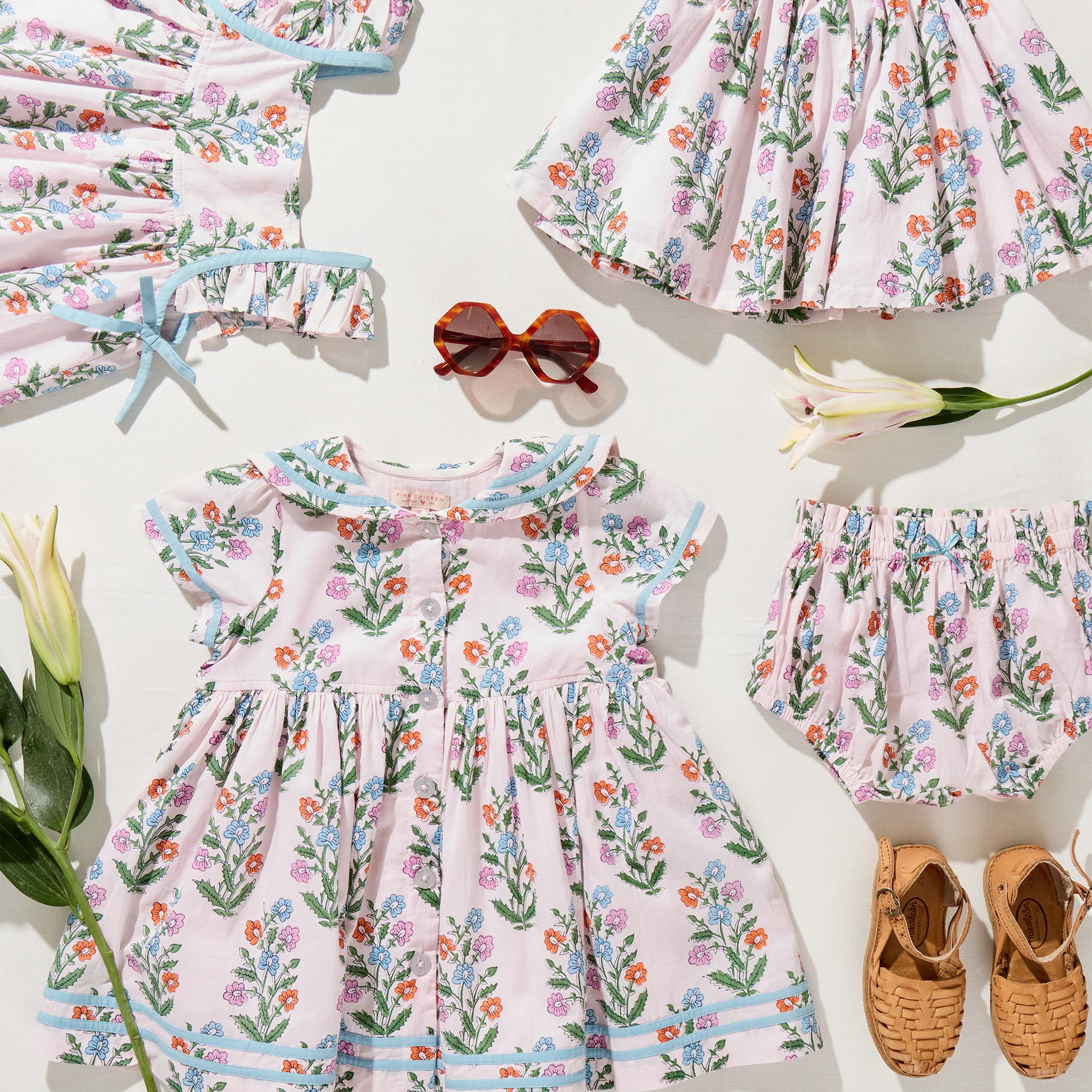 Baby Ailee Dress Set - Pink Dewdrop Block Print by Pink Chicken - Image 5