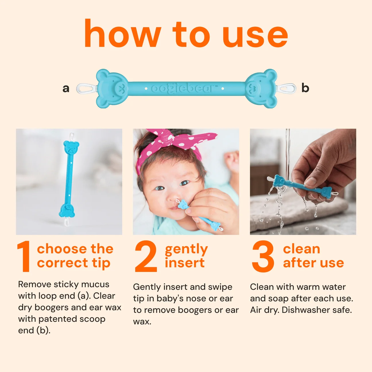 Baby Booger and Ear Wax Picker 2 Pack - Orange + Blue by Oogiebear - Image 7
