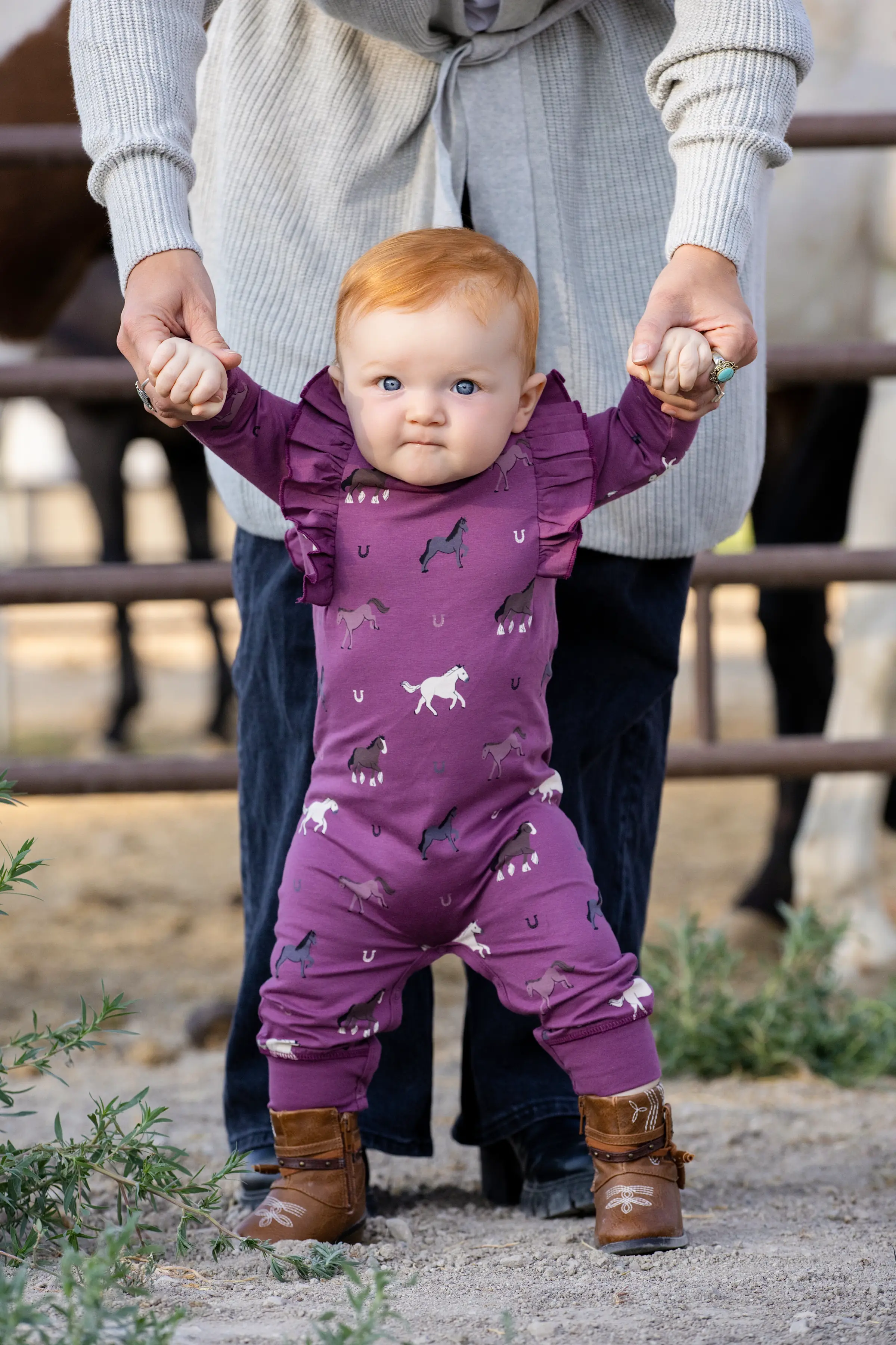 Baby Double Ruffle Romper - Horses by Monica + Andy - FINAL SALE - Image 2