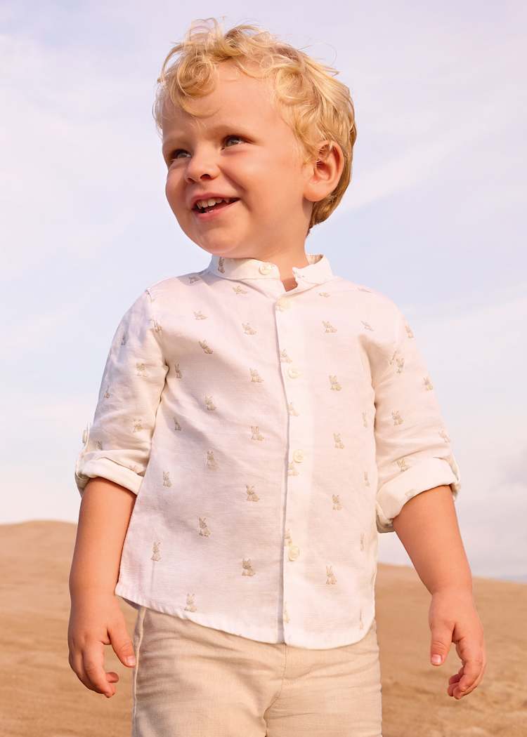 Baby French Bulldog Linen Shirt - Cream by Mayoral - Image 2