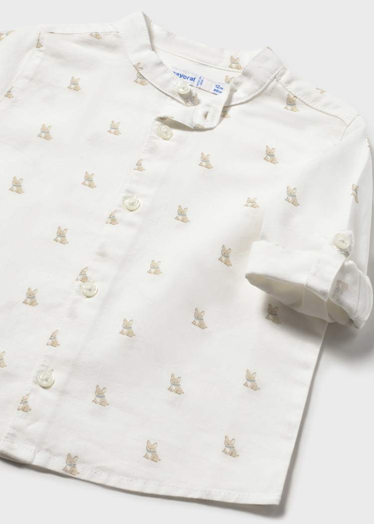 Baby French Bulldog Linen Shirt - Cream by Mayoral - Image 4