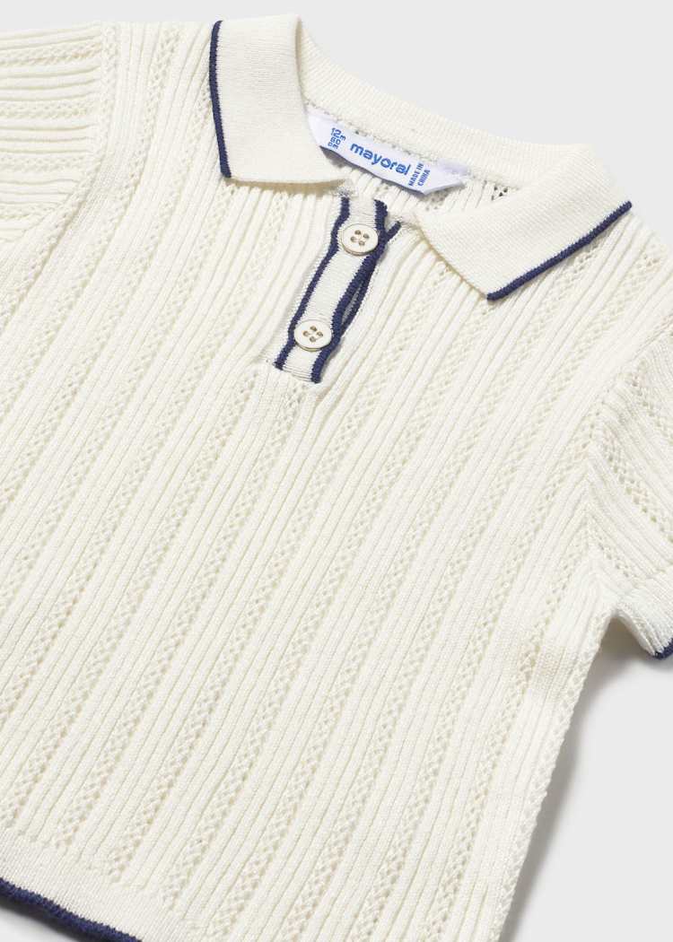 Baby Knit Polo Shirt - Ecru by Mayoral - Image 3