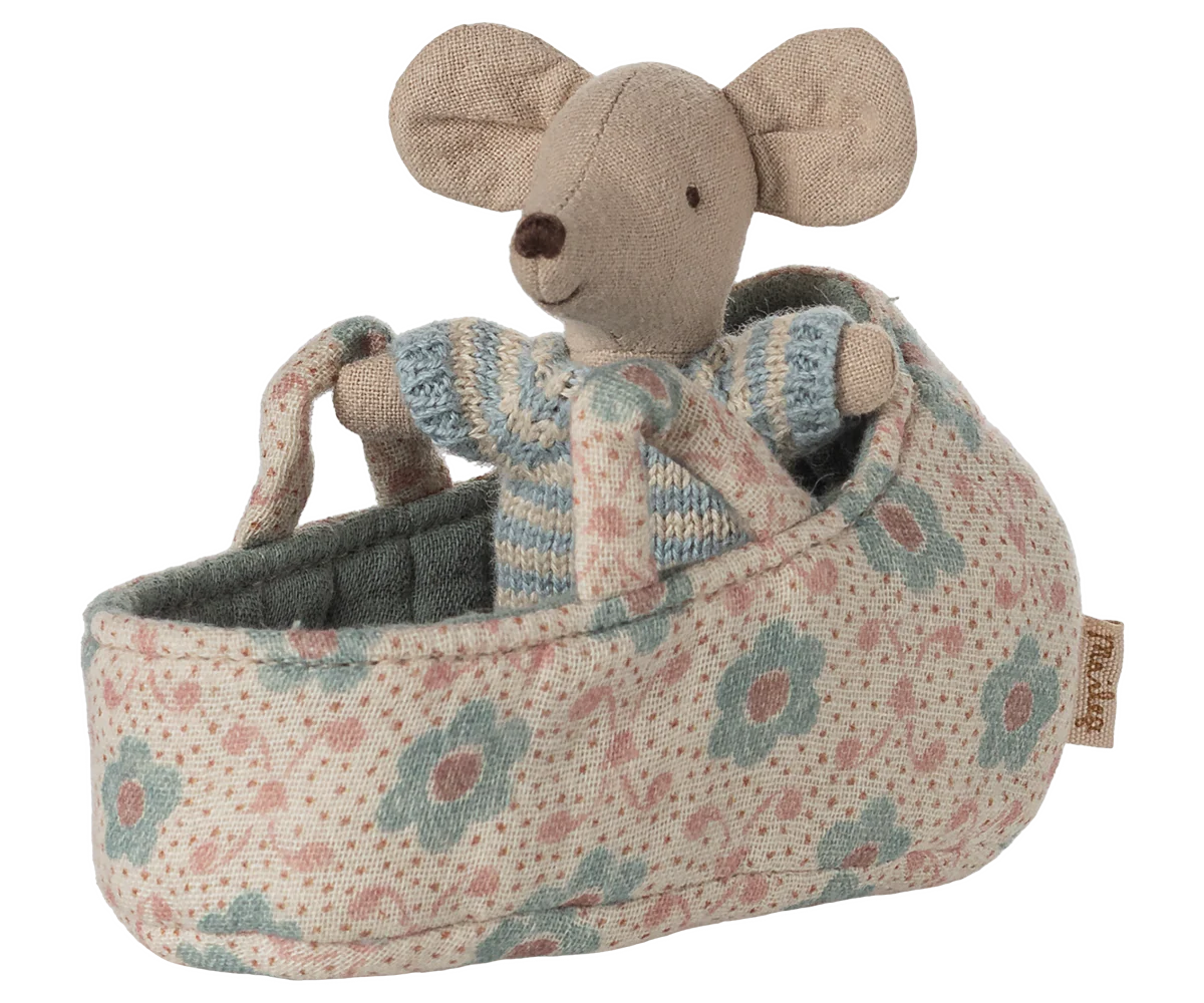 Baby Mouse in Carrycot - Blue by Maileg - Image 6