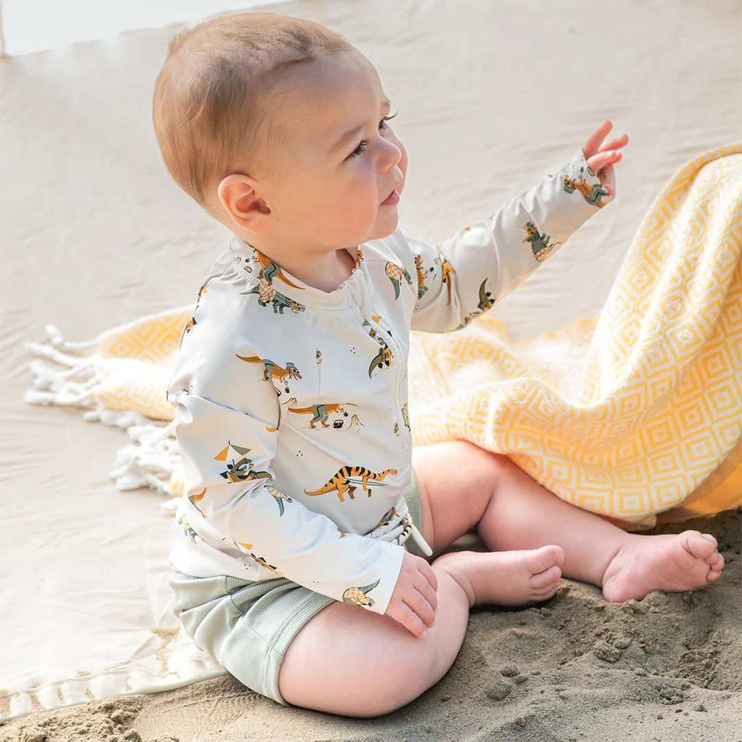 Baby Rashguard Set - Beach Dinos on Sage by Petit Lem - Image 2
