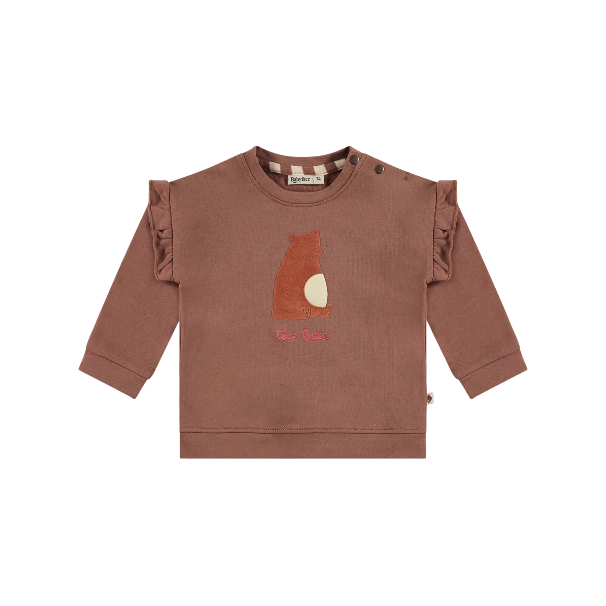Baby Ruffle Sleeve Bear Face Sweatshirt - Wood by Babyface - FINAL SALE