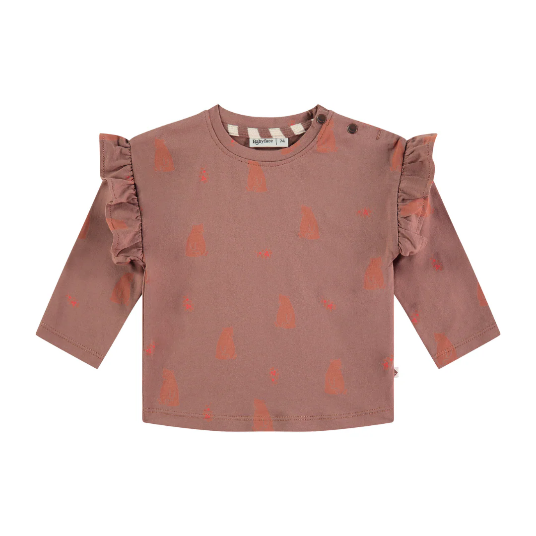 Baby Ruffle Sleeve Bear Print Tee - Wood by Babyface - FINAL SALE