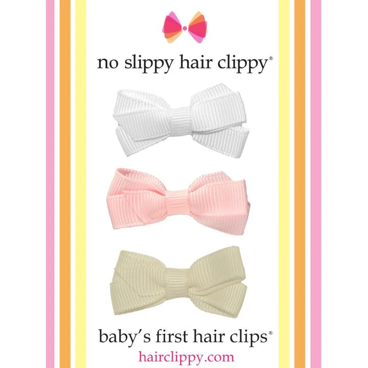 Baby's First Hair Clip Gift Set - White + Cream + Pink by No Slippy Hair Clippy