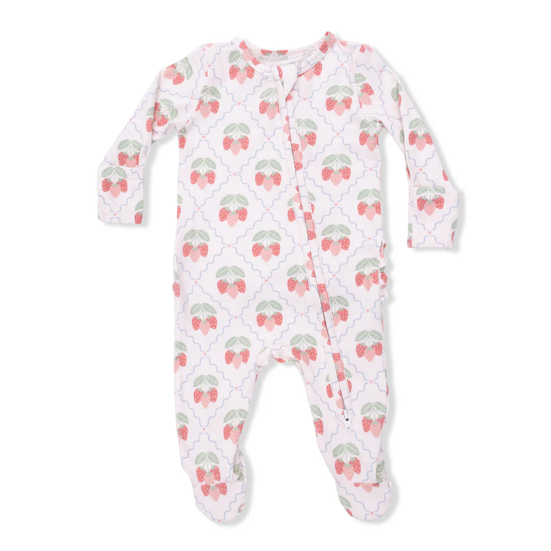 Bamboo 2 Way Ruffle Back Zipper Footie - Sweet Strawberries by Angel Dear - Image 3