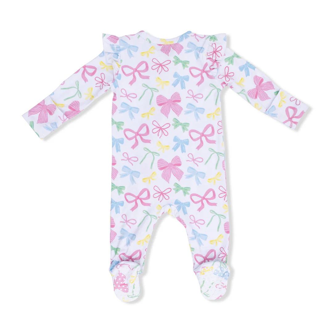 Bamboo 2 Way Ruffle Sleeve Zipper Footie - Sweet Bows by Angel Dear - Image 2