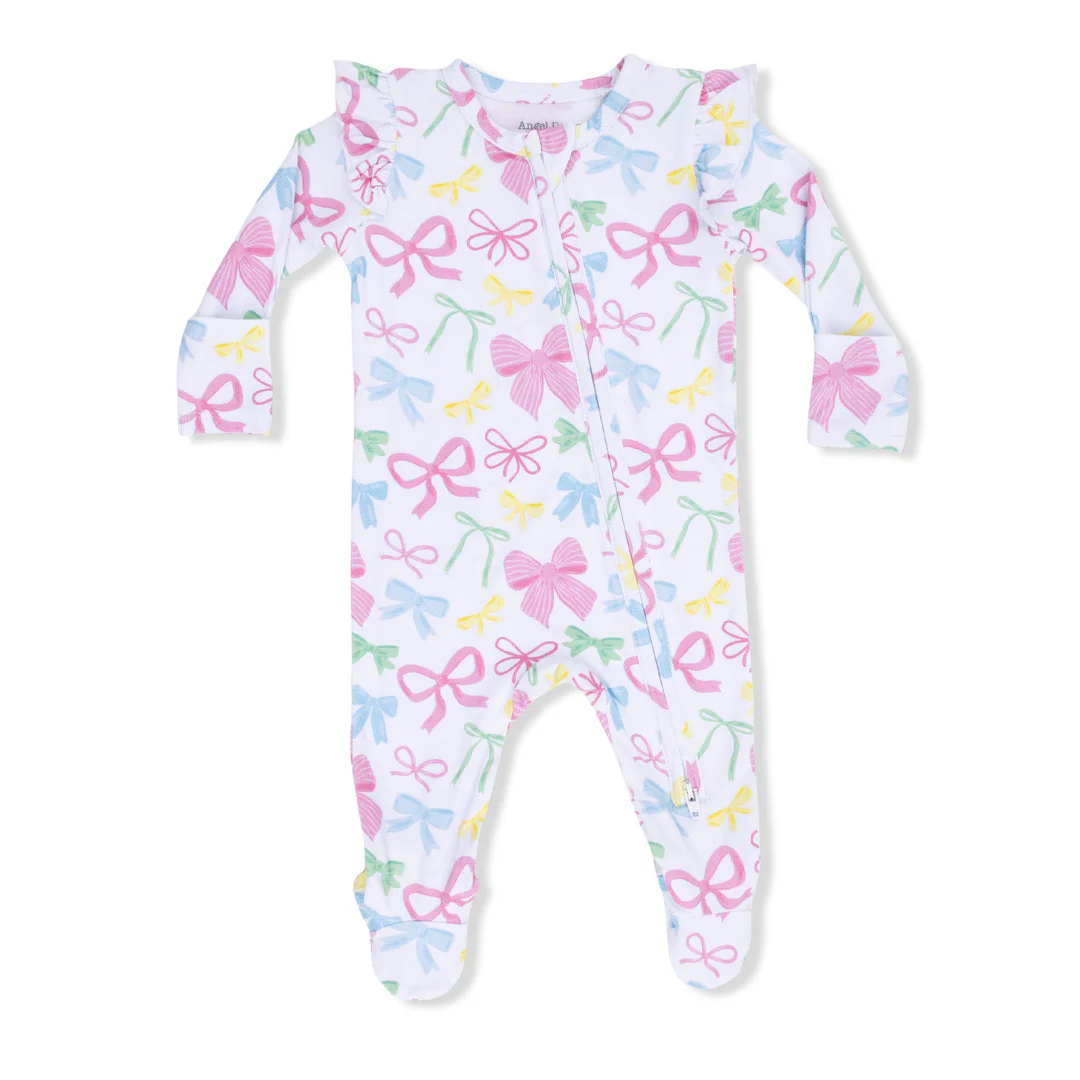 Bamboo 2 Way Ruffle Sleeve Zipper Footie - Sweet Bows by Angel Dear - Image 3