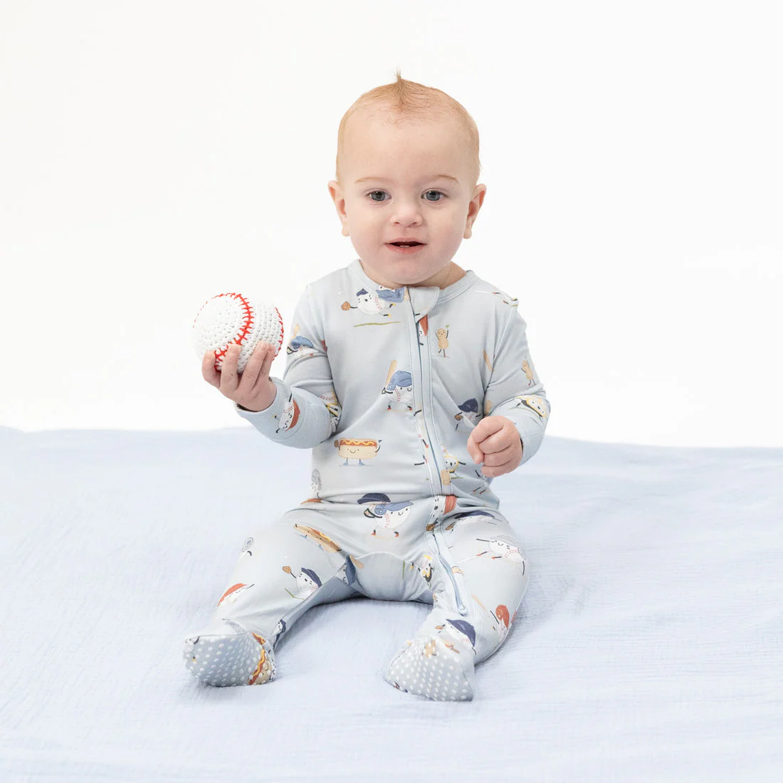 Bamboo 2 Way Zipper Footie - Baseballs Playing Baseball by Angel Dear - Image 2