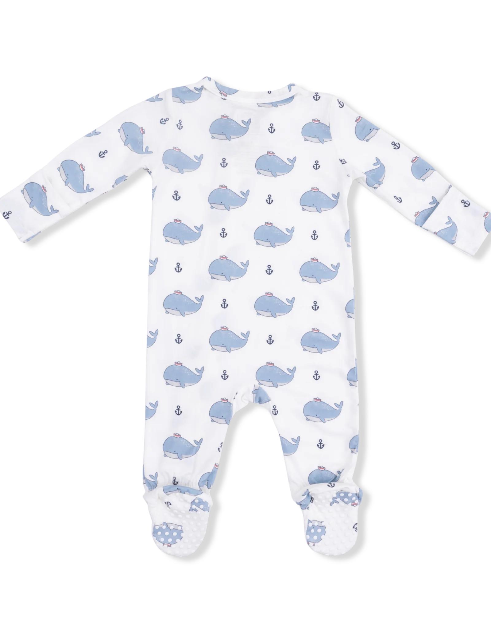 Bamboo 2 Way Zipper Footie - Bubbly Sailor Whales by Angel Dear - Image 2
