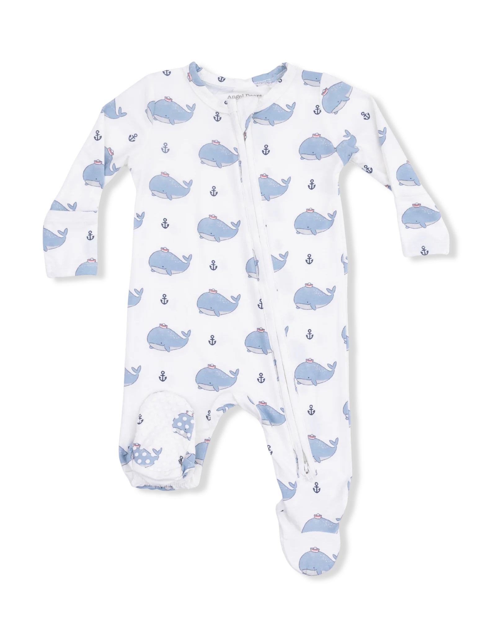 Bamboo 2 Way Zipper Footie - Bubbly Sailor Whales by Angel Dear - Image 3