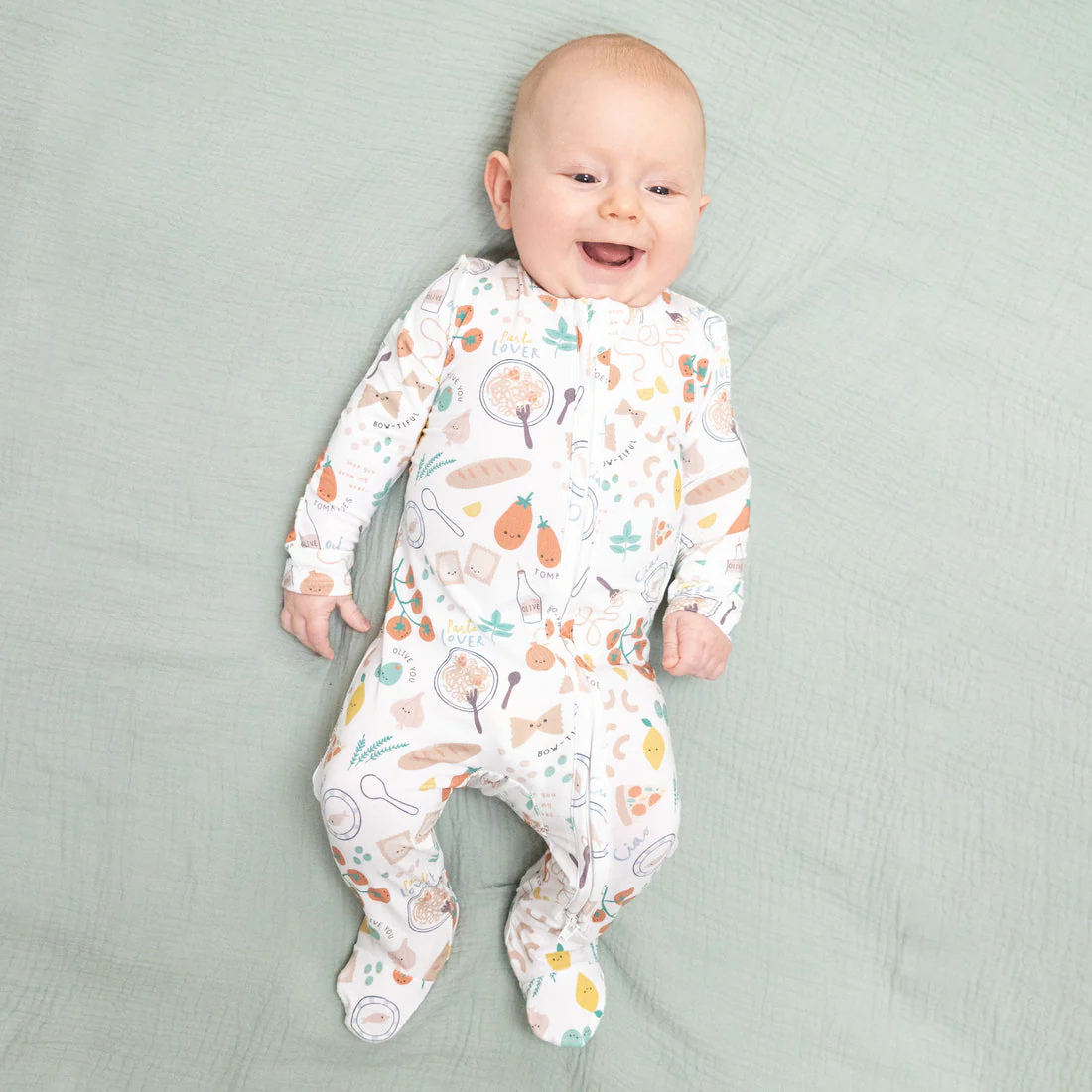 Bamboo 2 Way Zipper Footie - Pasta Lovers by Angel Dear - Image 2