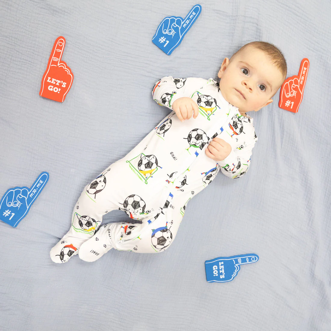 Bamboo 2 Way Zipper Footie - Soccer Balls Playing Soccer  by Angel Dear - Image 2