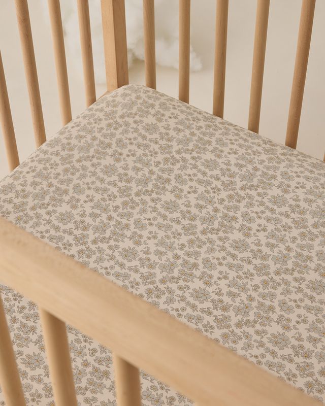 Bamboo Crib Sheet - Blue Floral by Quincy Mae - Image 2