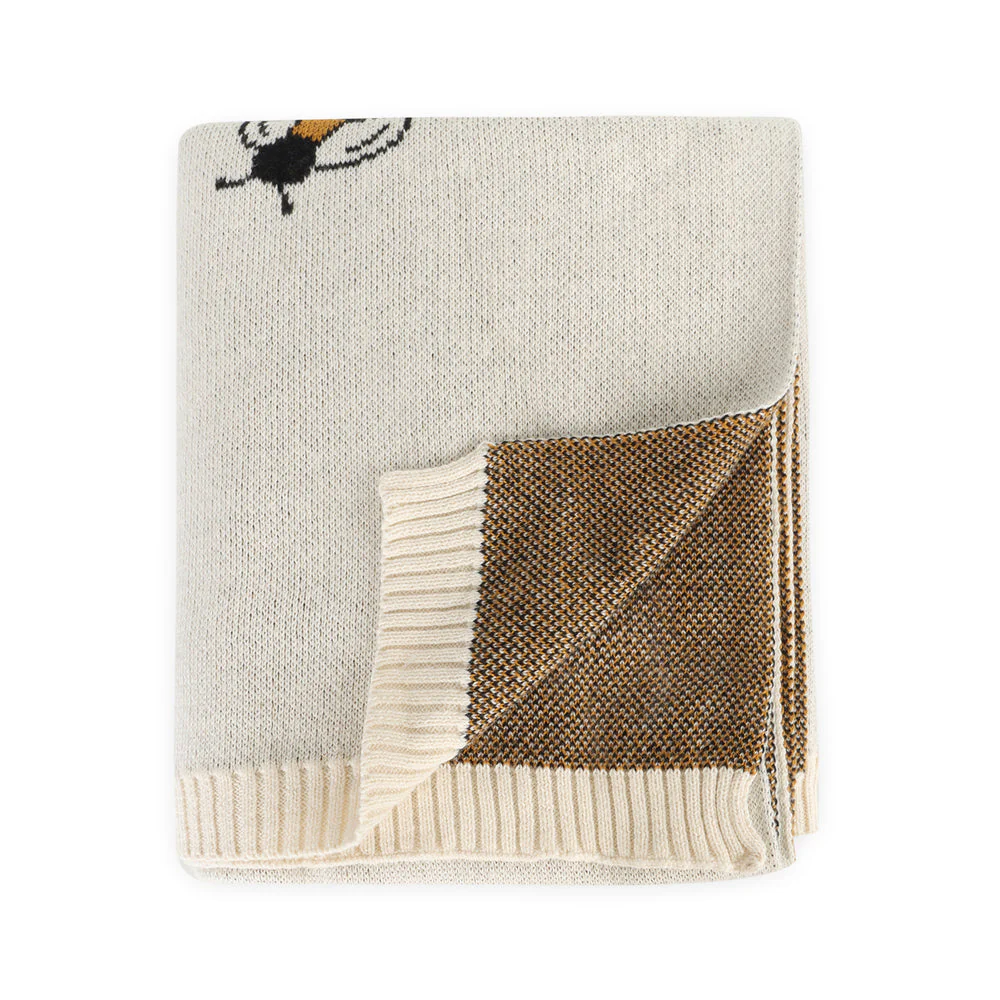 Organic Cotton Jacquard Sweater Knit Baby Blanket  - Bee by Viverano Organics - Image 2