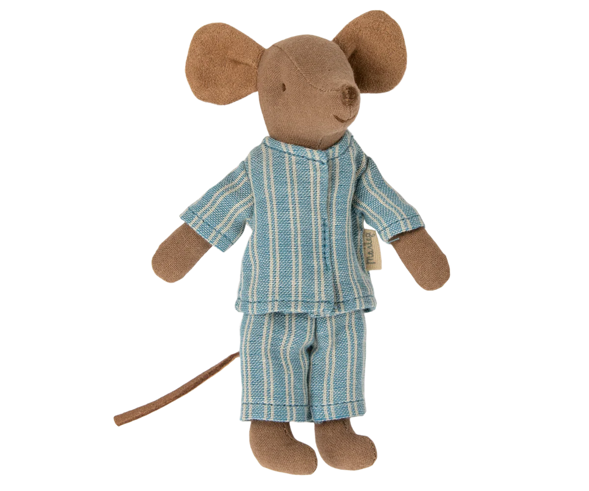 Big Brother Mouse in Matchbox - Blue Striped Pajamas by Maileg - Image 2