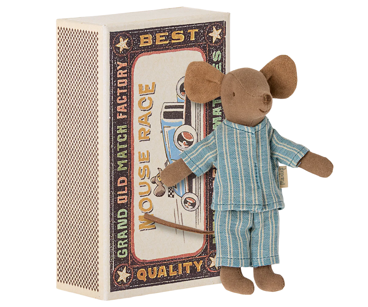 Big Brother Mouse in Matchbox - Blue Striped Pajamas by Maileg - Image 3
