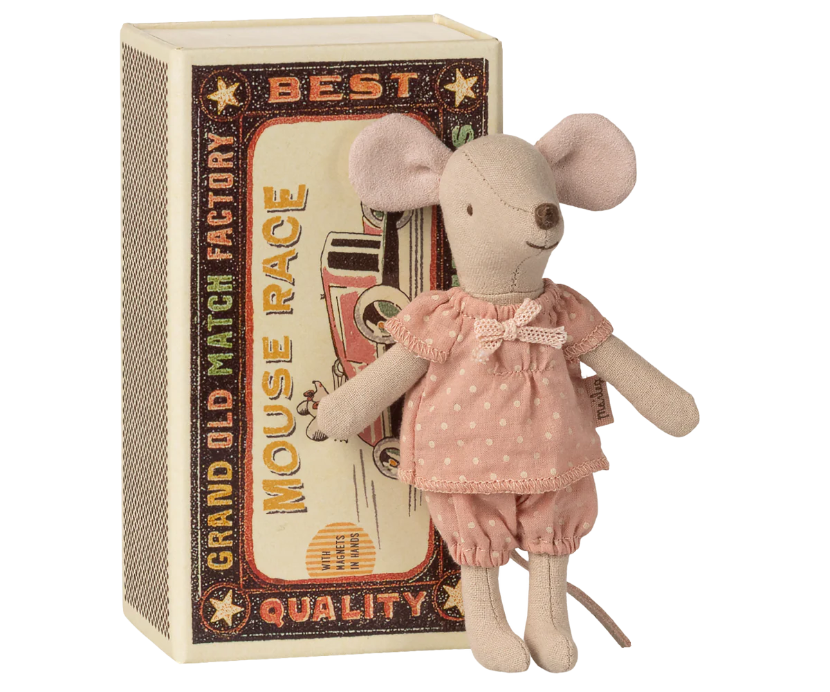 Big Sister Mouse in Matchbox - Polka Dot Pajamas by Maileg - Image 3