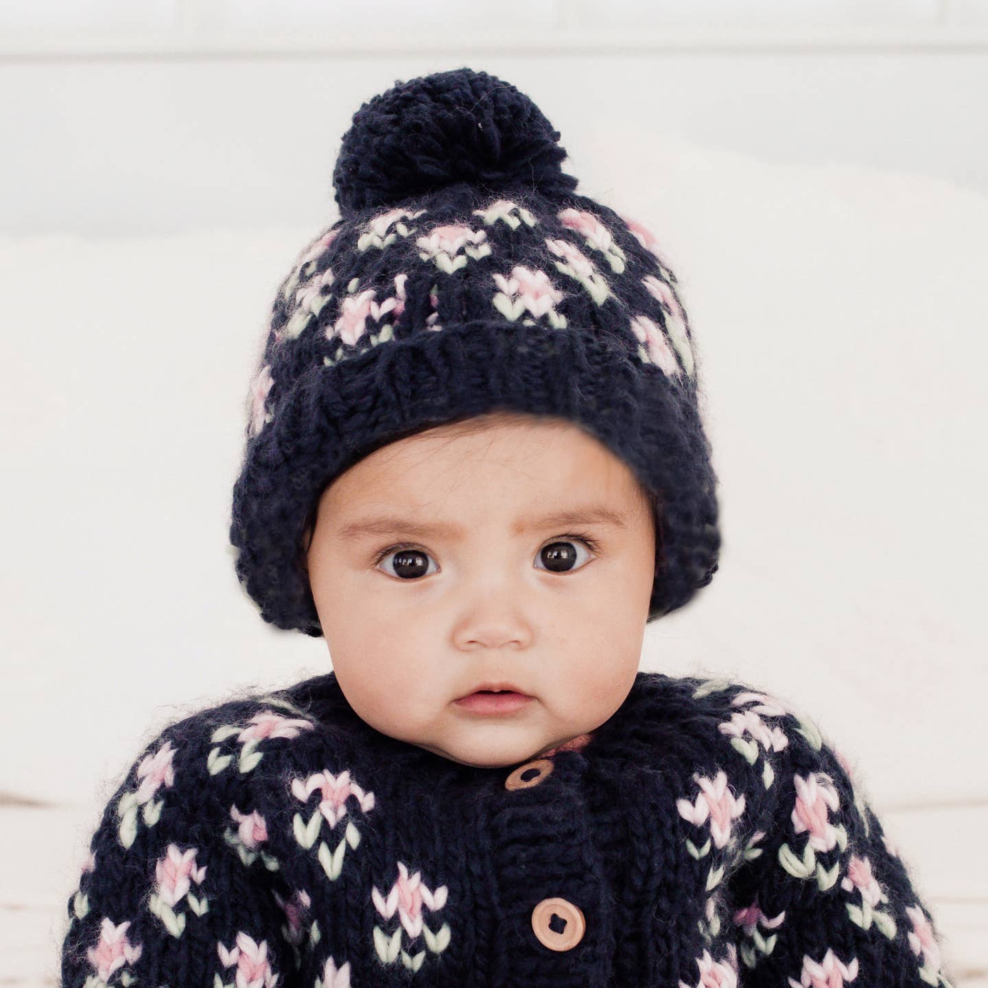 Bitty Blooms Knit Hat - Indigo by Huggalugs - Image 2