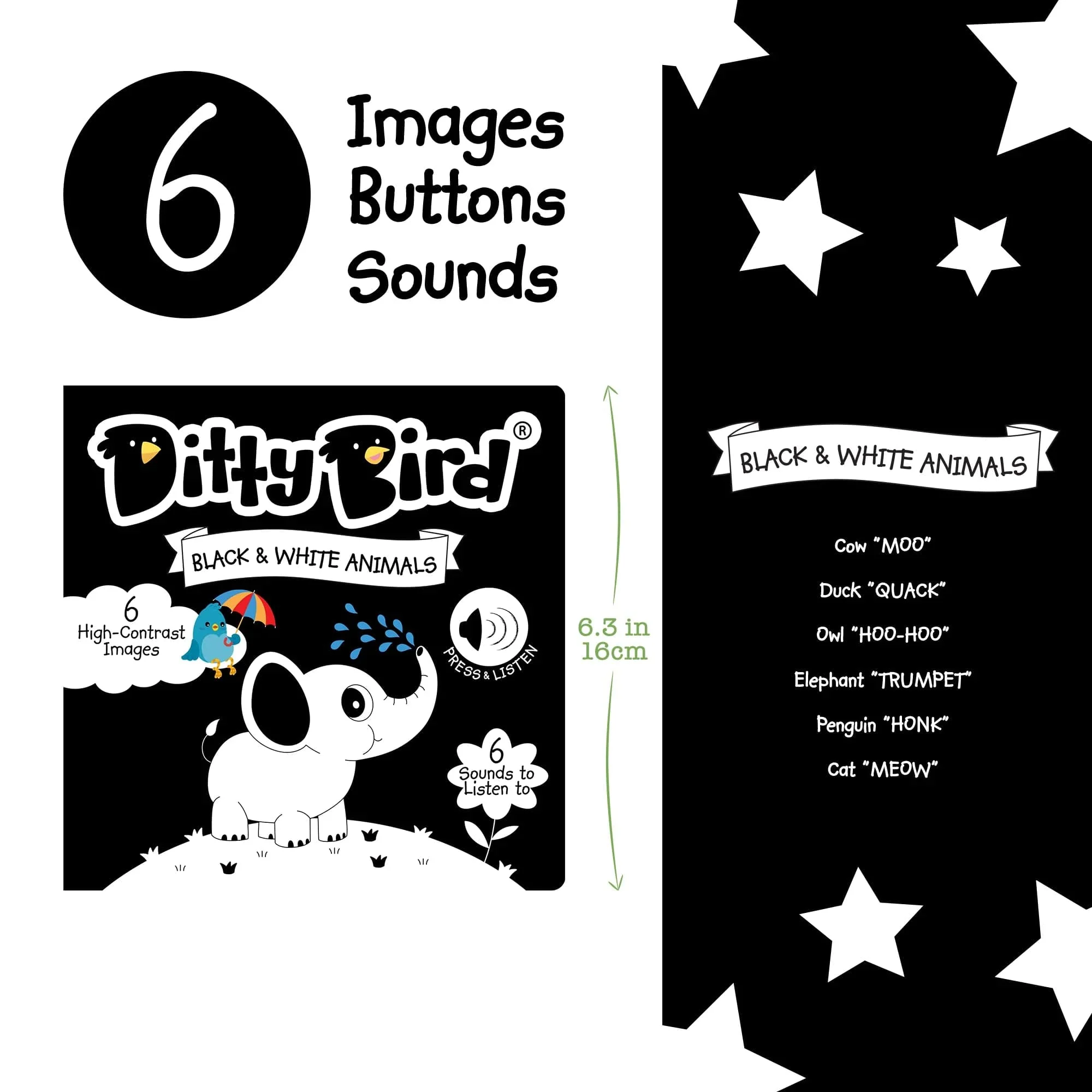 Black & White Animals Sound Book by Ditty Bird - Image 2