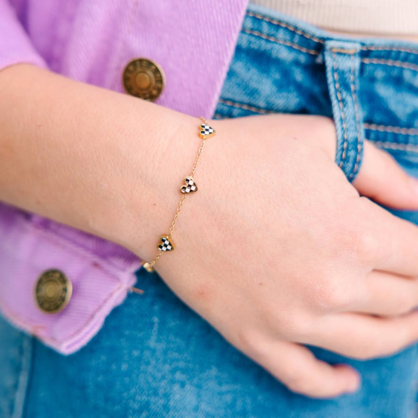Black & White Checkered Heart Bracelet by Pierced - Image 2